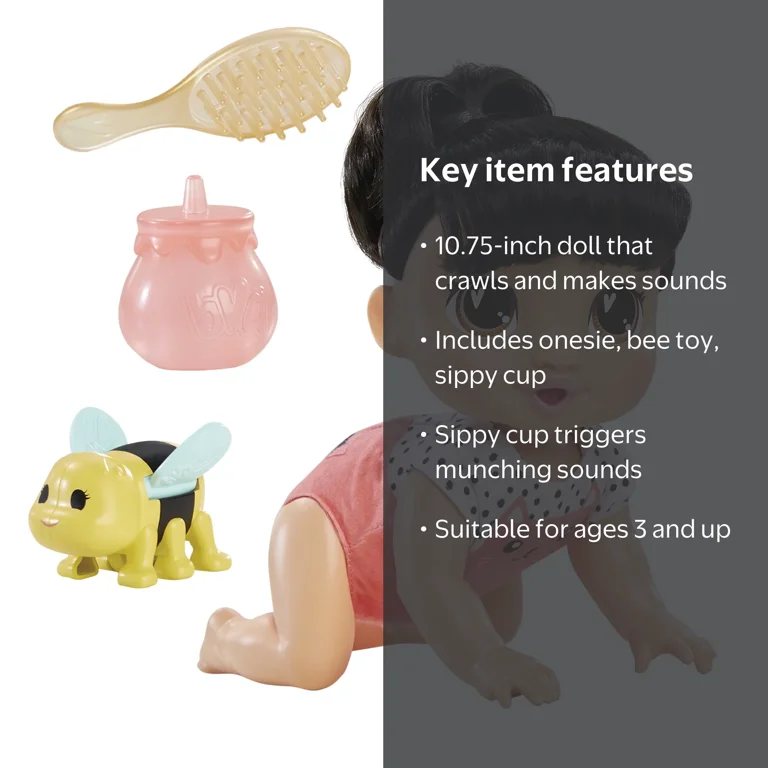 Baby Alive, Crawl 'n Play Katie Kat Doll, 10.75 inch, Black Hair