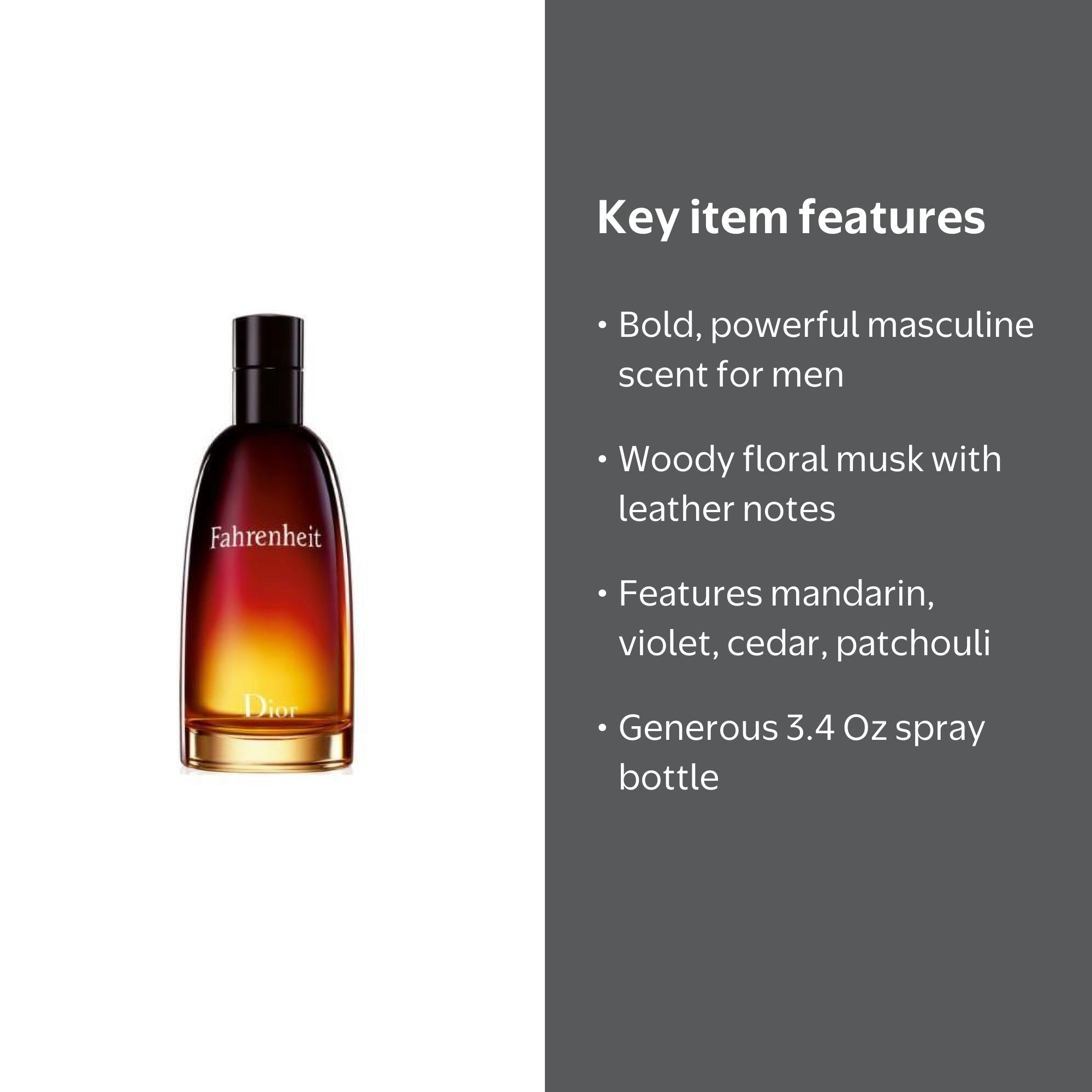 Dior, Eau De Toilette Spray, Fahrenheit 3.4 Oz, Cologne for Men