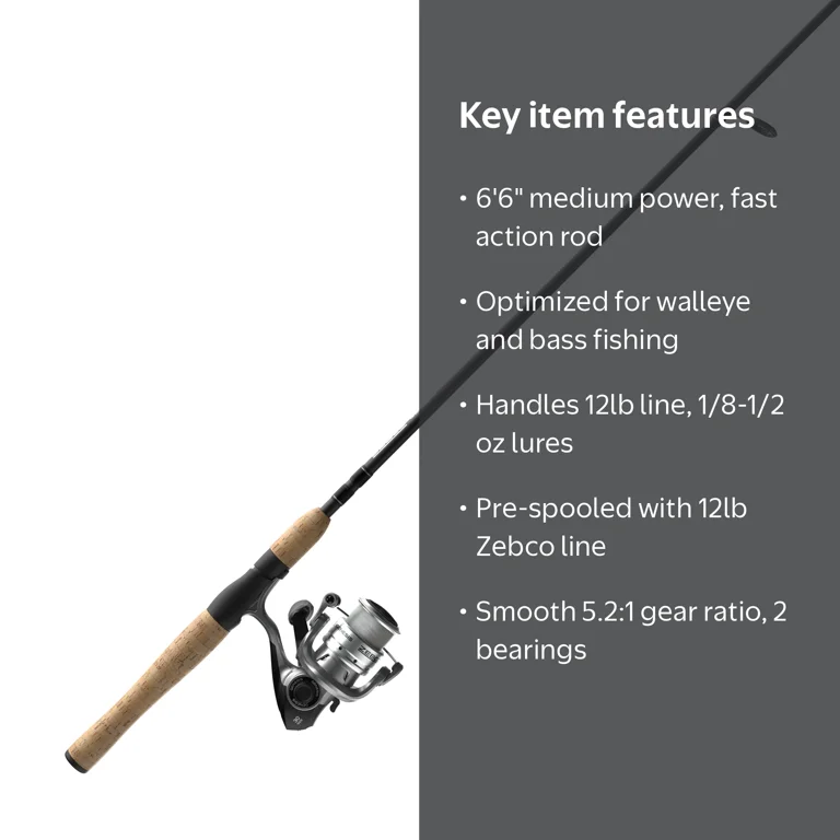 6 and half foot fishing pole Zebco Genesis Spinning Reel and Fishing Rod Combo, 6-Foot 6-Inch 2-Piece Fishing  Pole, Size 30 Reel, Changeable Right- or Left-Hand Retrieve, Pre-Spooled  with 12-Pound Zebco Line, Silver/Black