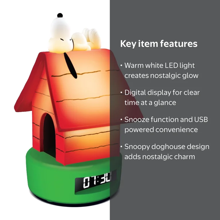 Peanuts Snoopy Doghouse LED Alarm Clock – Warm White Lighting