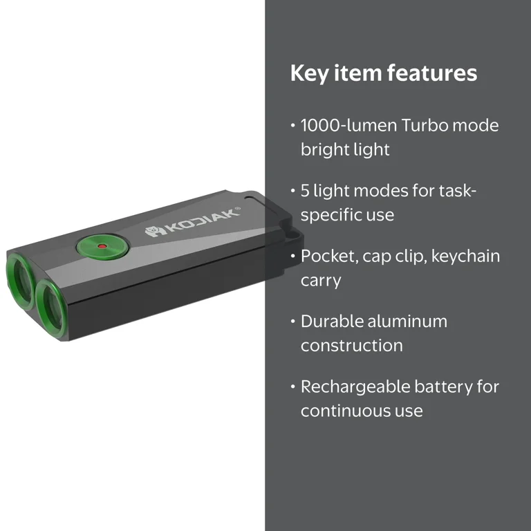 Kodiak Kompact 1000-Lumen LED Flashlight, Rechargeable Portable