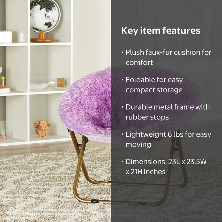 正方形 クッション ズリフェイクファー 約51cm x 約51cm サイズ Mainstays Blair Plush Faux-Fur Kids Saucer Chair, Multiple Colors