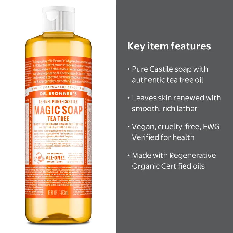 Dr. Bronner's Tea Tree Pure-Castile Liquid Soap - 16oz, Organic