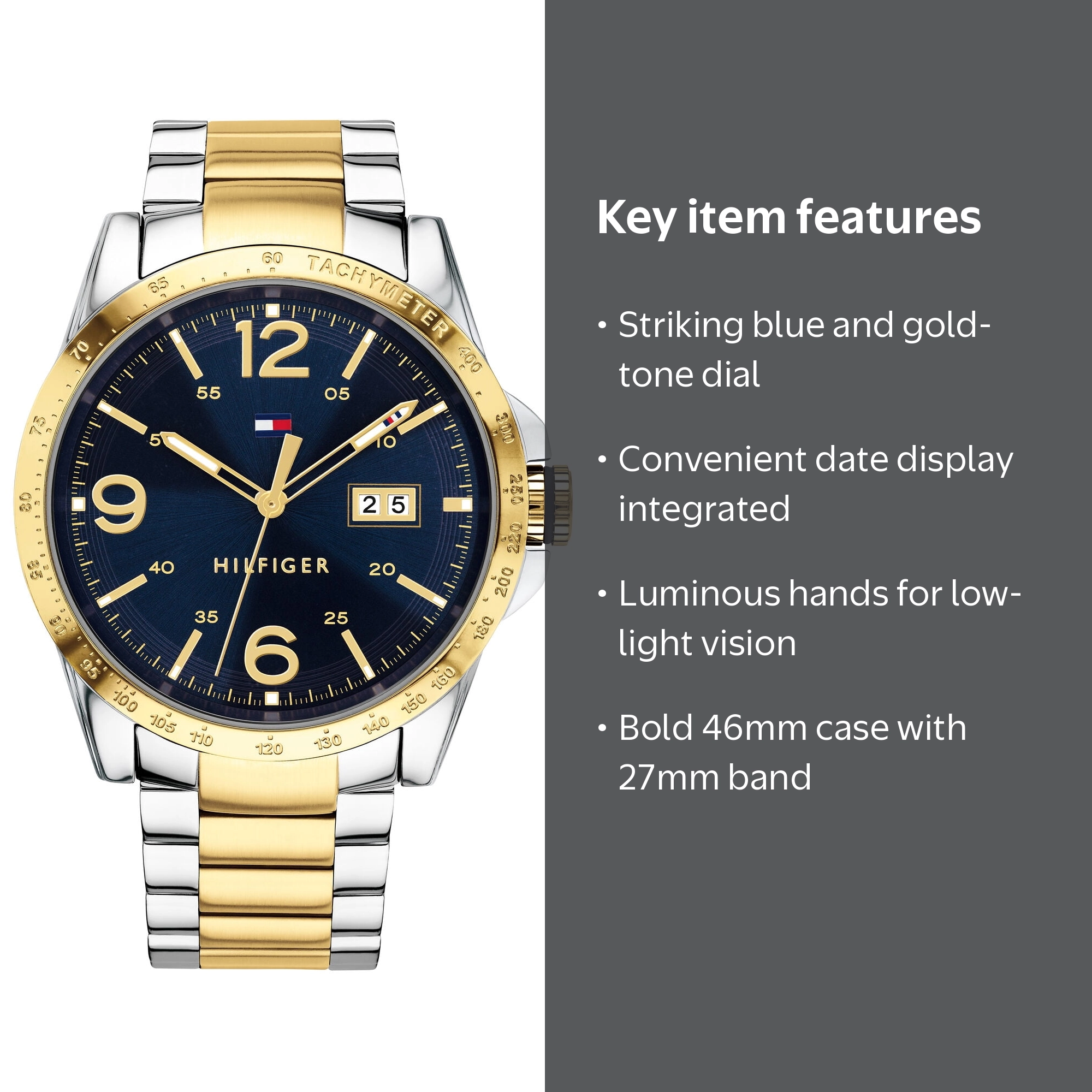 Tommy Hilfiger Ken Two-Tone Navy Dial Bracelet Watch, Stainless