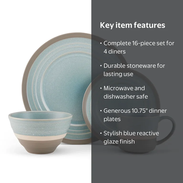 Pfaltzgraff, Dinnerware Set, 16-Piece, Blue Stoneware - Walmart.com