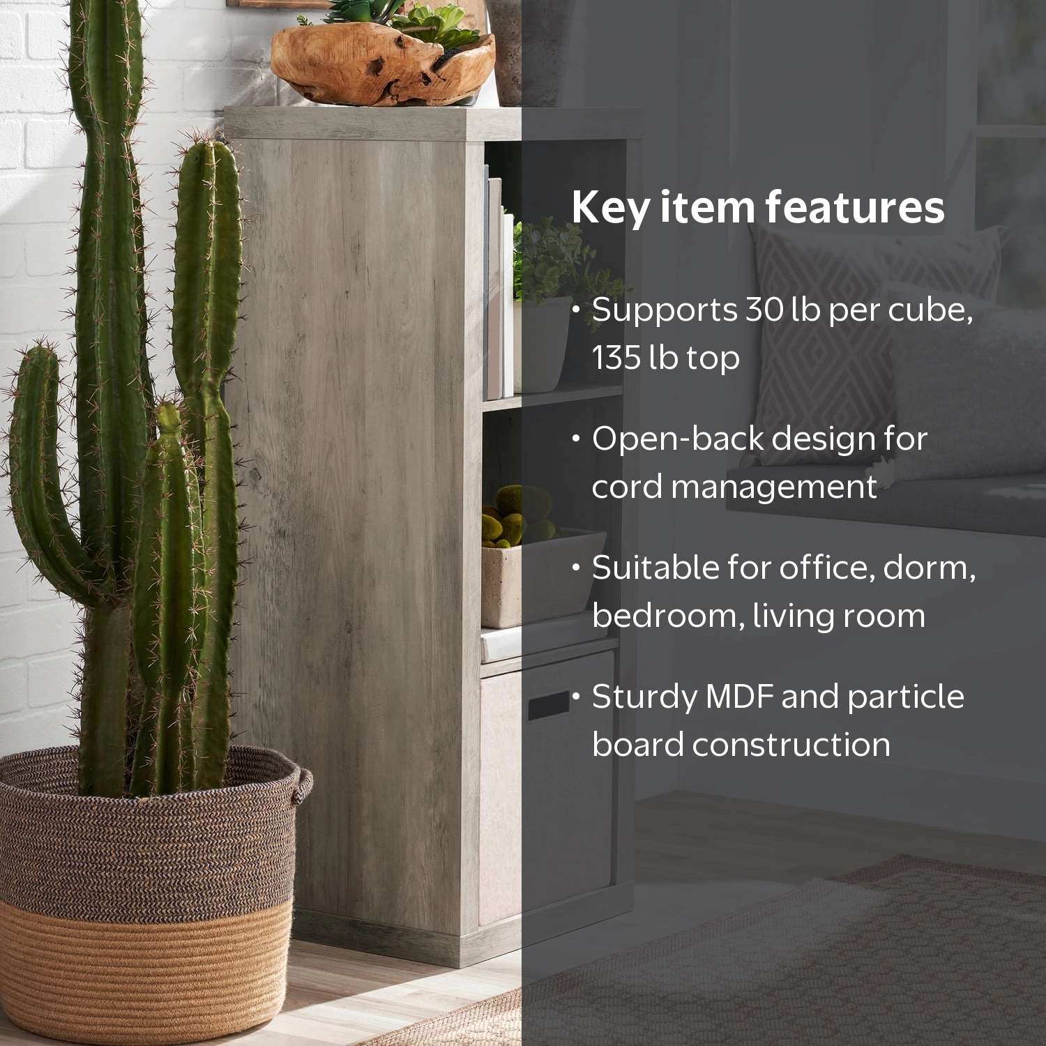 Better Homes & Gardens 3-Cube Storage Organizer, Rustic Gray