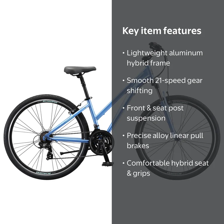 Schwinn Trailway Hybrid Bike, 700c Wheel, 21 Speeds, Periwinkle
