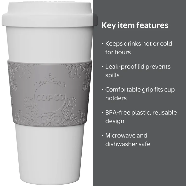 Copco, Travel Mug, 16 oz, Insulated Reusable with Leak-Proof Lid