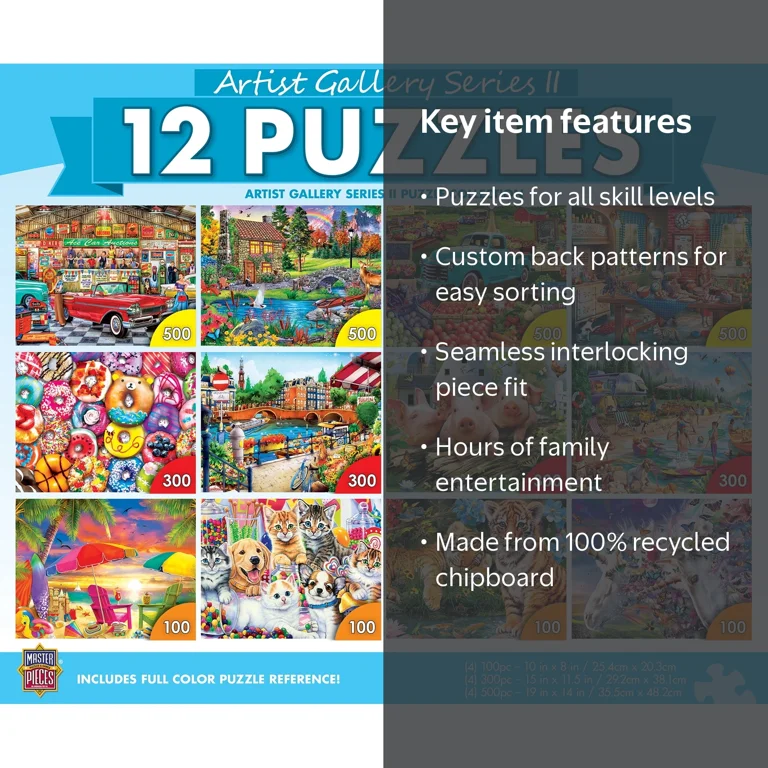 MasterPieces Artist Gallery Jigsaw Puzzle 12 Pack, 100-500 Pieces