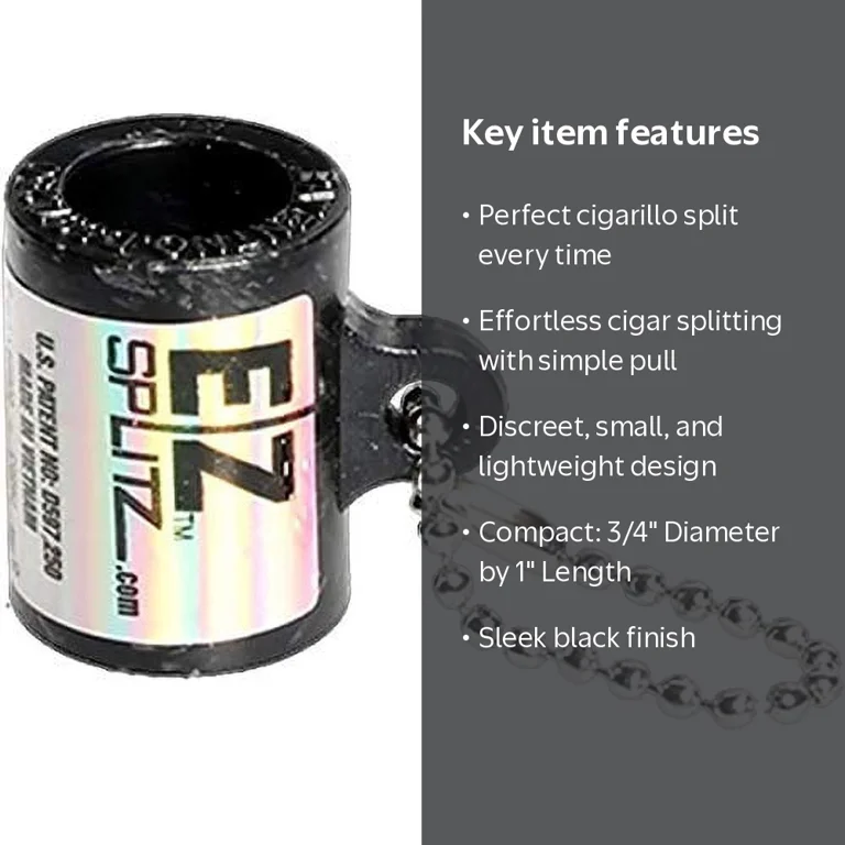 EZ Splitz Cigar Splitter, Black, Perfect Split Every Time, Small