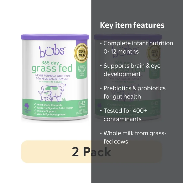 2 pack) Bubs 365 Day Grass Fed Cow-Milk Based Infant Formula
