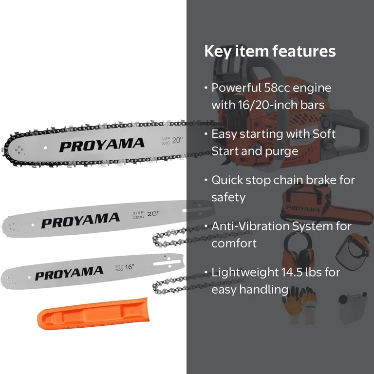 PROYAMA 58CC 2-Cycle Gas Powered Chainsaw, 16-Inch Top Handle