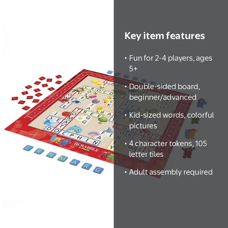 Scrabble Jr Crossword Board Game for Kids & Family Ages 5+ 2-4