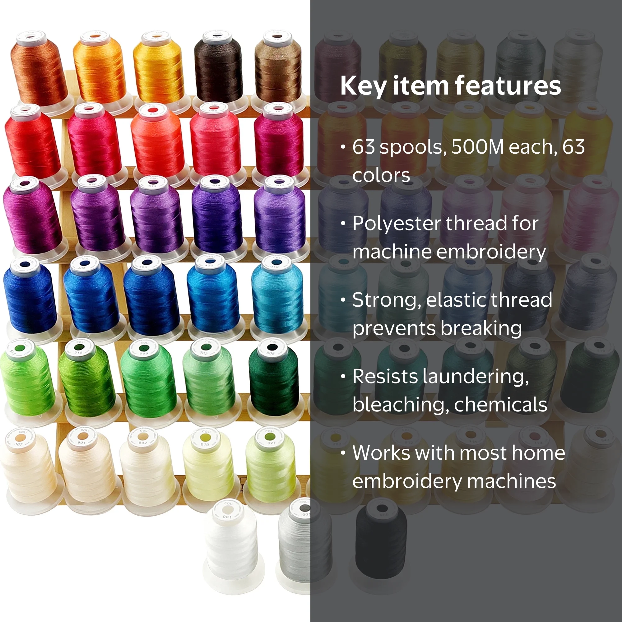 New brothread, Embroidery Thread Kit, 63 Colors, 500M, Blue