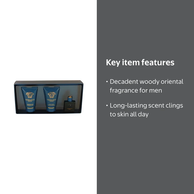 Versace Eros for Men 3 Pc Mini Gift Set, 0.17oz EDT Splash, 0.8oz