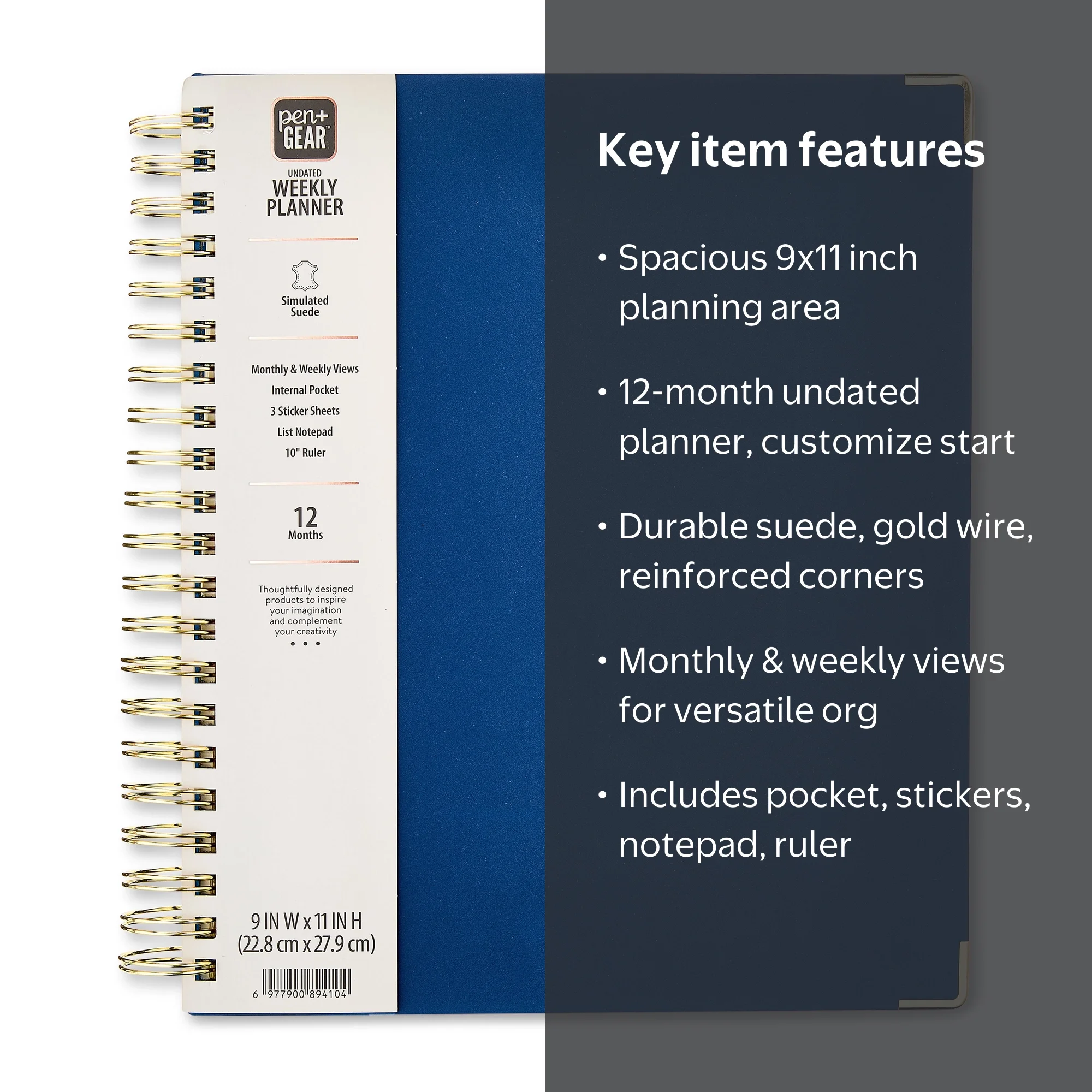 Pen+Gear 12-Month Undated Weekly Simulated Suede Planner, 9