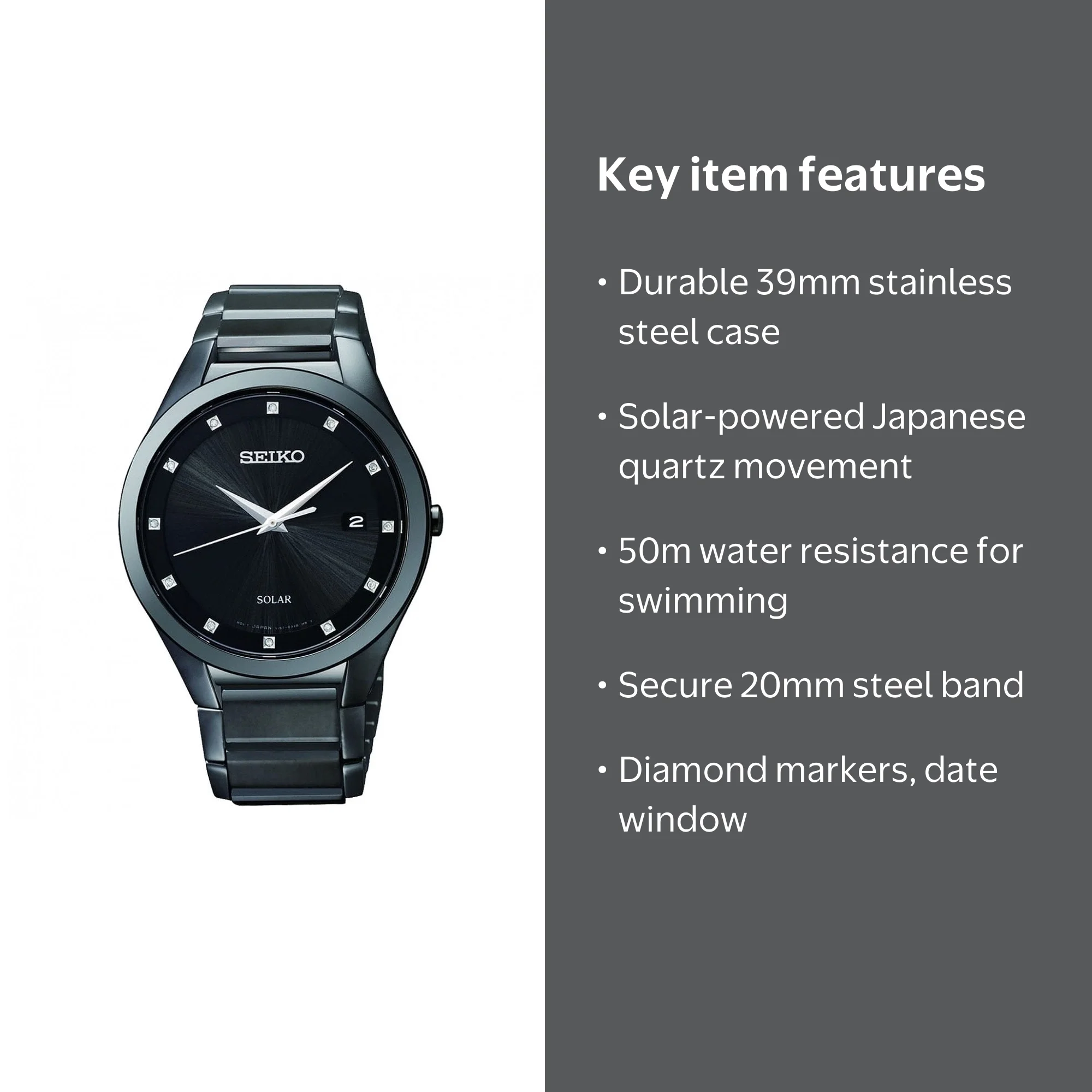 Seiko Core Series Men's Solar Analog Watch with Black Stainless