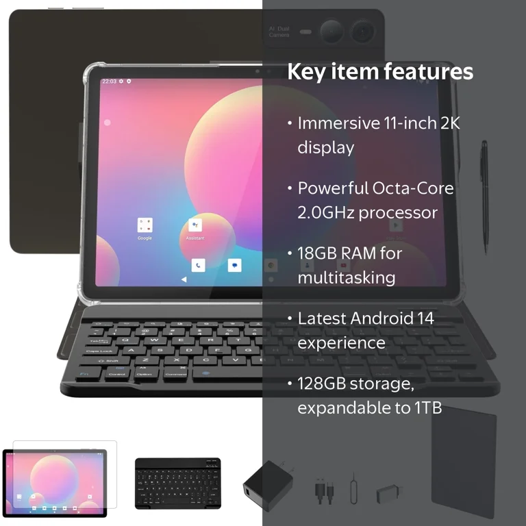 2025 Newest 11 inch Android 14 Tablet, 18GB RAM, 128GB ROM,2K