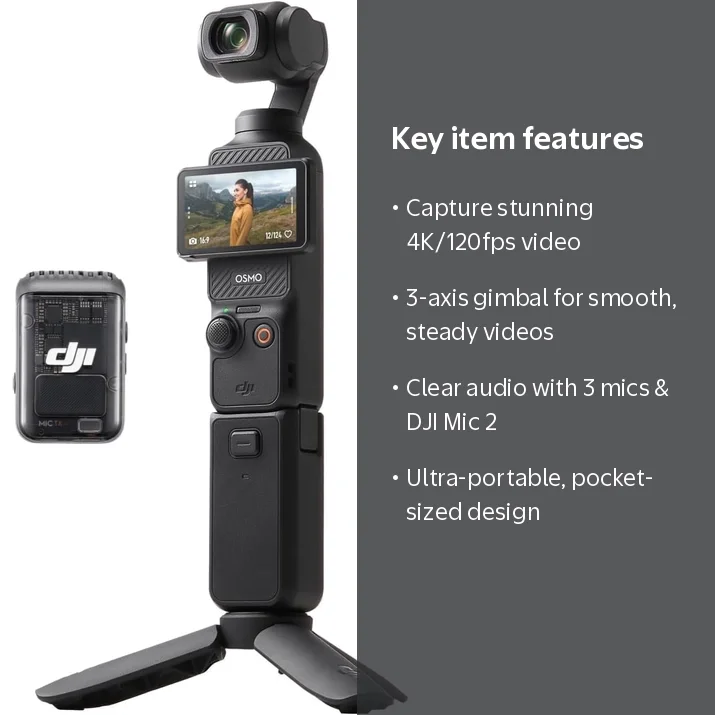 DJI Osmo Pocket 3 Creator Combo, Vlogging Cameras with 1'' CMOS