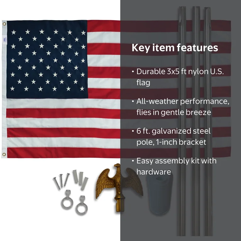 BETSY FLAGS, 6 ft. Steel Flagpole Kit, 3' x 5' Nylon Flag