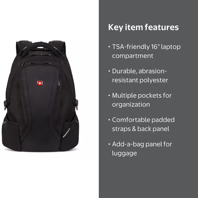 SWISSGEAR 3760 ScanSmart Laptop Backpack, Black, 16-inch, Durable