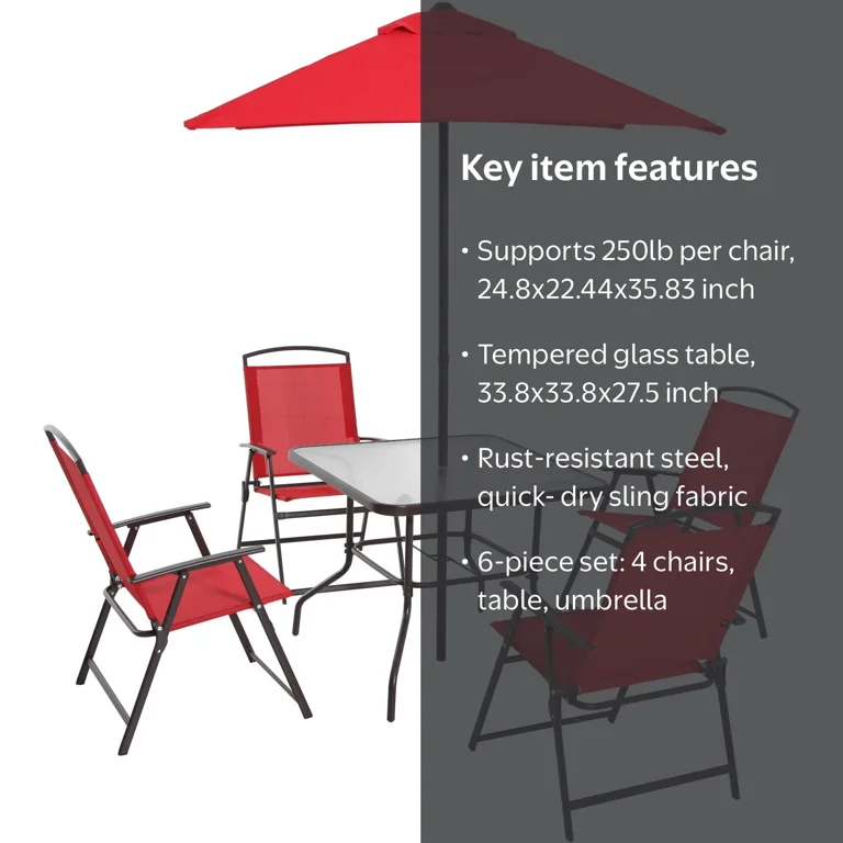 6-piece patio set with umbrella walmart PHI VILLA Dining 13ft for 6, Swivel Mesh Chairs Each set is sold separately. MF Studio 6-Piece Patio Furniture
