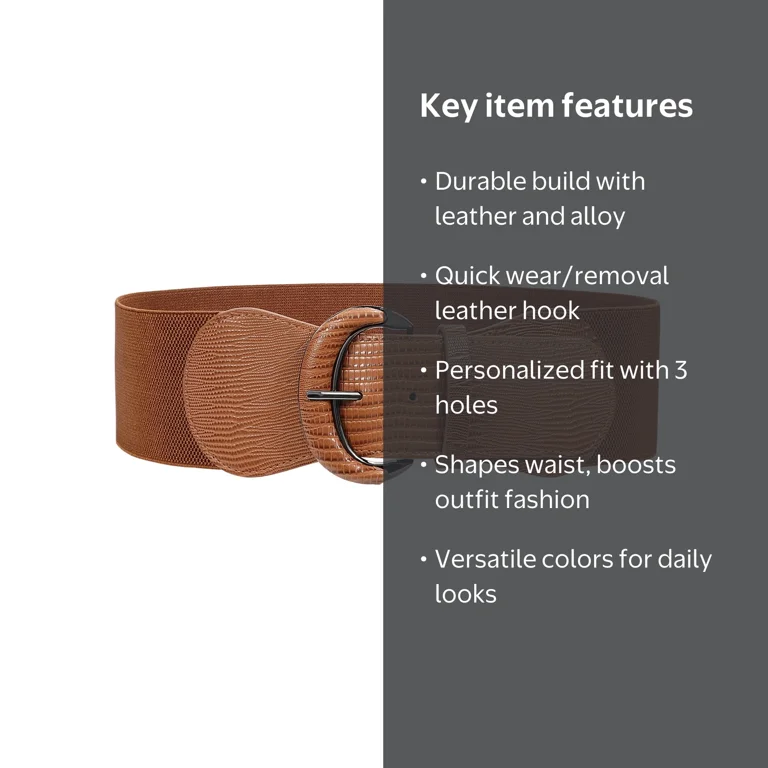 wide brown belt for dress Women Fashion Elastic Stretch Band Big Gold Metal Hook Buckle Size L XL at Amazon Women's Clothing store plus size cardigans Women's Belts | Manire De