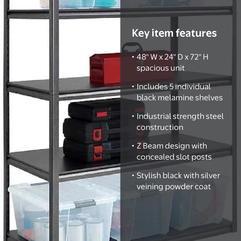 Whalen Industrial Strength Black Metal 5-Shelf Heavy Duty Steel