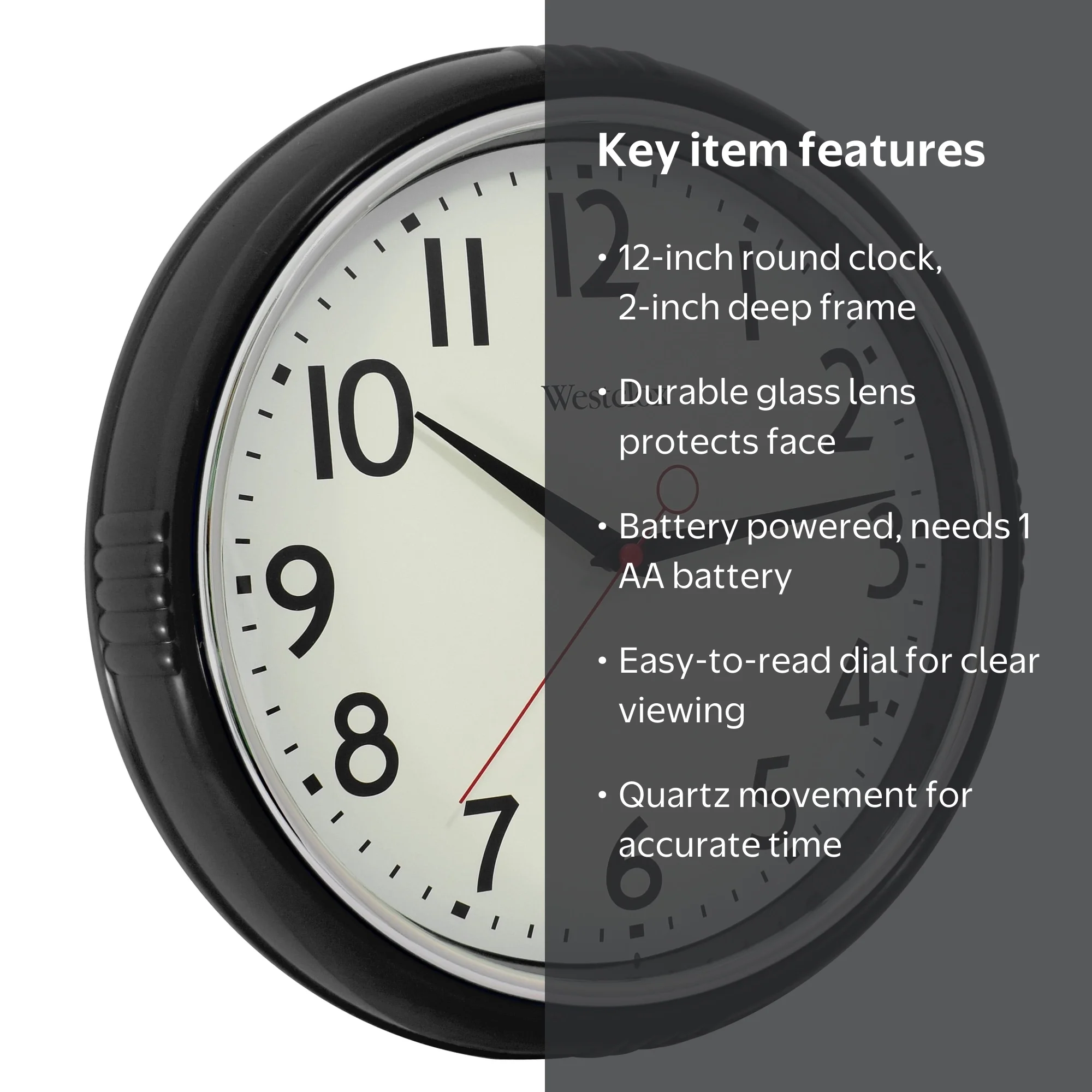 Westclox 12” Black Retro Analog Quartz Accurate Wall Clock with