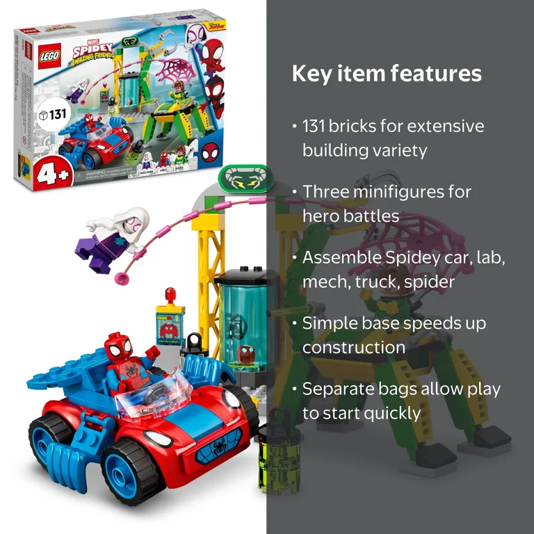 LEGO, Building Kit, 10783, Spider-Man at Doc Ock‚Äôs Lab - Walmart.com