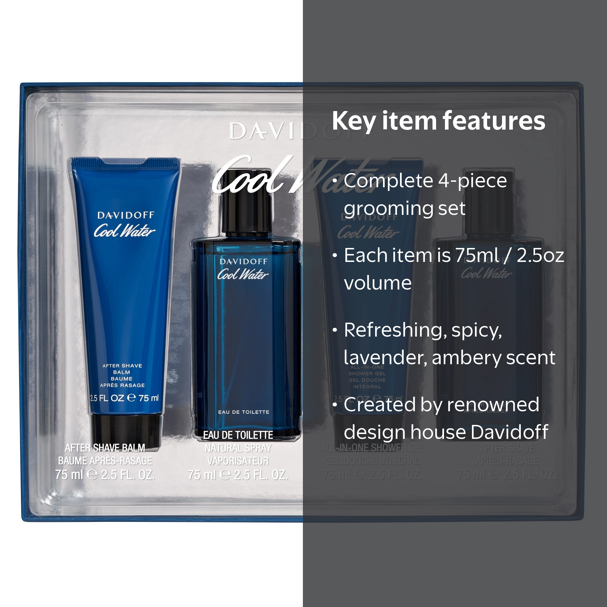 B-BLUE 恋ヌールWセット Davidoff Cool Water 4 Pc Gift Set: EDT Spray, After Shave Balm