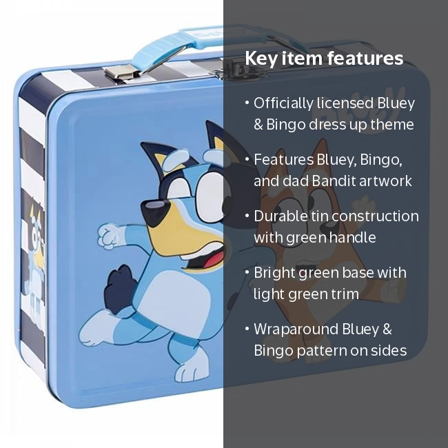 Bluey 867030 Bluey & Bingo Tin Lunchbox, Blue with Dress Up Scene