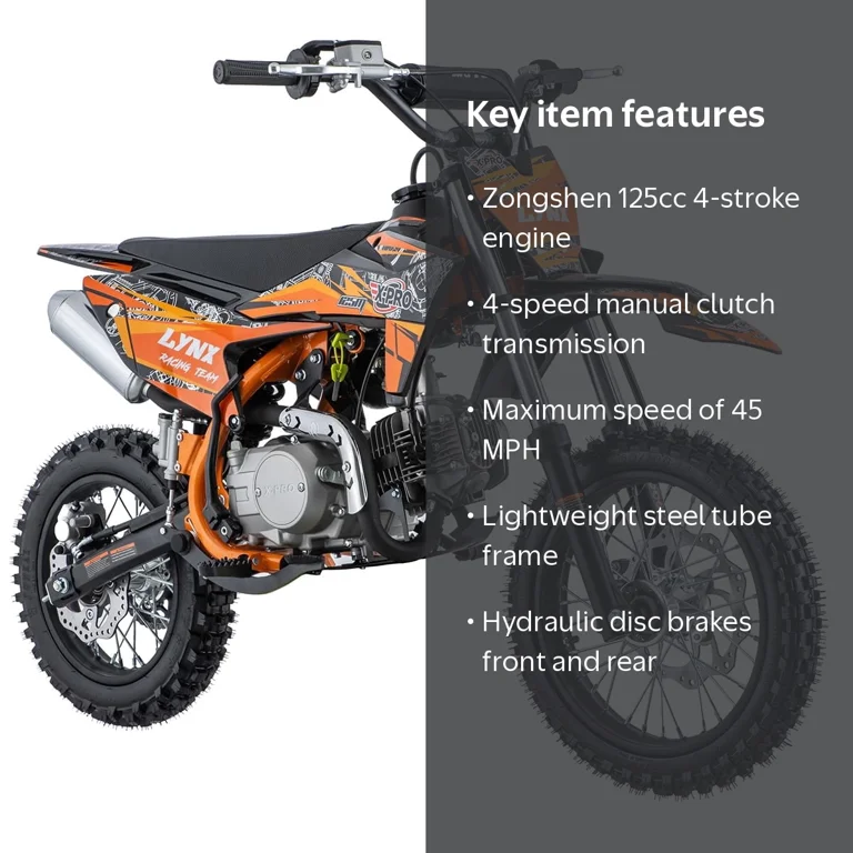 X-Pro 125cc Gas Dirt Bike, 4-Speed Manual Transmission, Kick Start