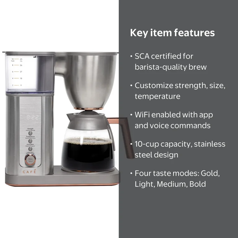 Cafe, Specialty Drip Coffee Maker, 10-Cup Glass Carafe, WiFi