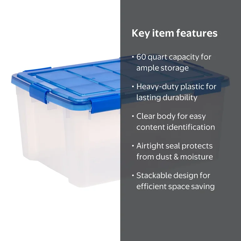 IRIS 60 Qt. Plastic Storage Bins with Sealed Lids, Clear Gasket