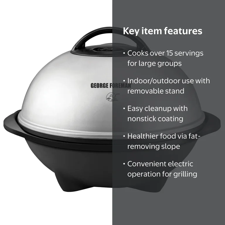 George Foreman 15-Serving Indoor/Outdoor Electric Grill, Silver 