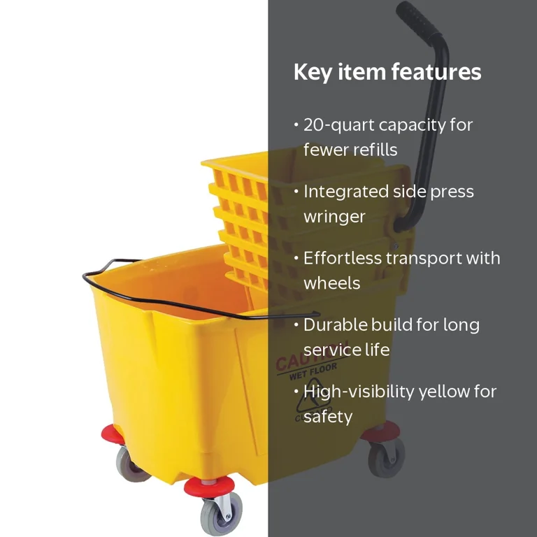 Commercial Yellow Mop Bucket and Side Press Wringer, 20 Qt