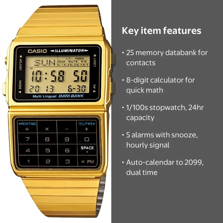 Casio, Men's Calculator Databank Watch, DBC611G-1D, Gold Tone