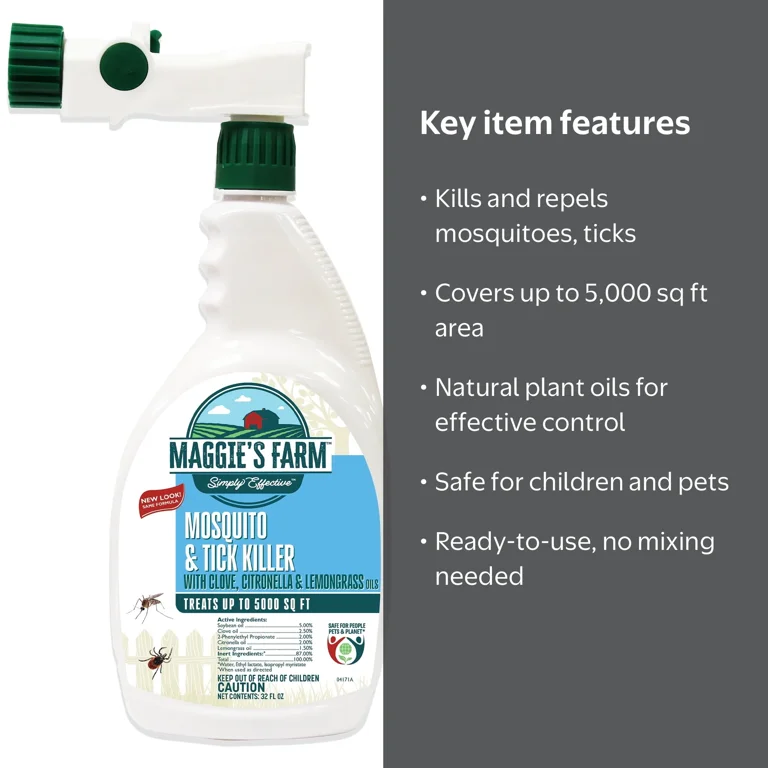 Maggie's Farm Mosquito & Tick Killer Spray, 32 oz, Natural Plant