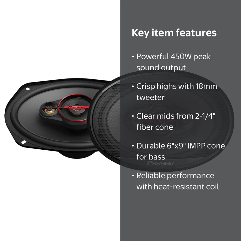 Pioneer, Car Speakers, TS-901M, 6x9 4-Way 450W Max Power - Walmart.com