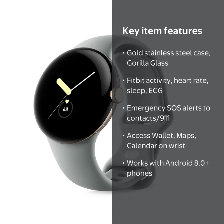Google, Pixel Watch, Gold WI-FI Smartwatch with Heart Rate