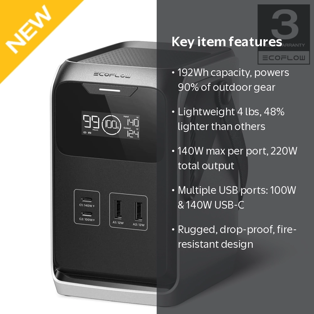EF EcoFlow TRAIL 200 DC Portable Power Station, 192Wh LiFePO4