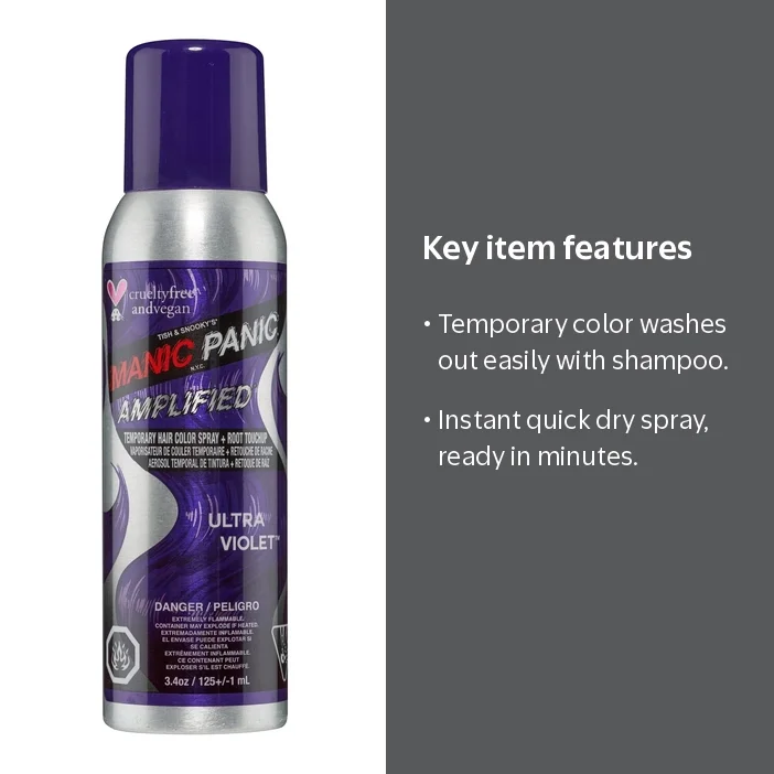 Manic Panic, Temporary Hair Color Spray, 3.4 Fl Oz, Ultra Violet