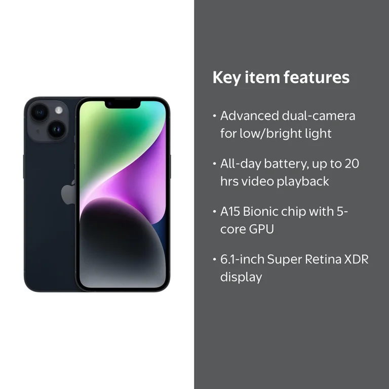 AT&T Apple iPhone 14 128GB Midnight - Walmart.com