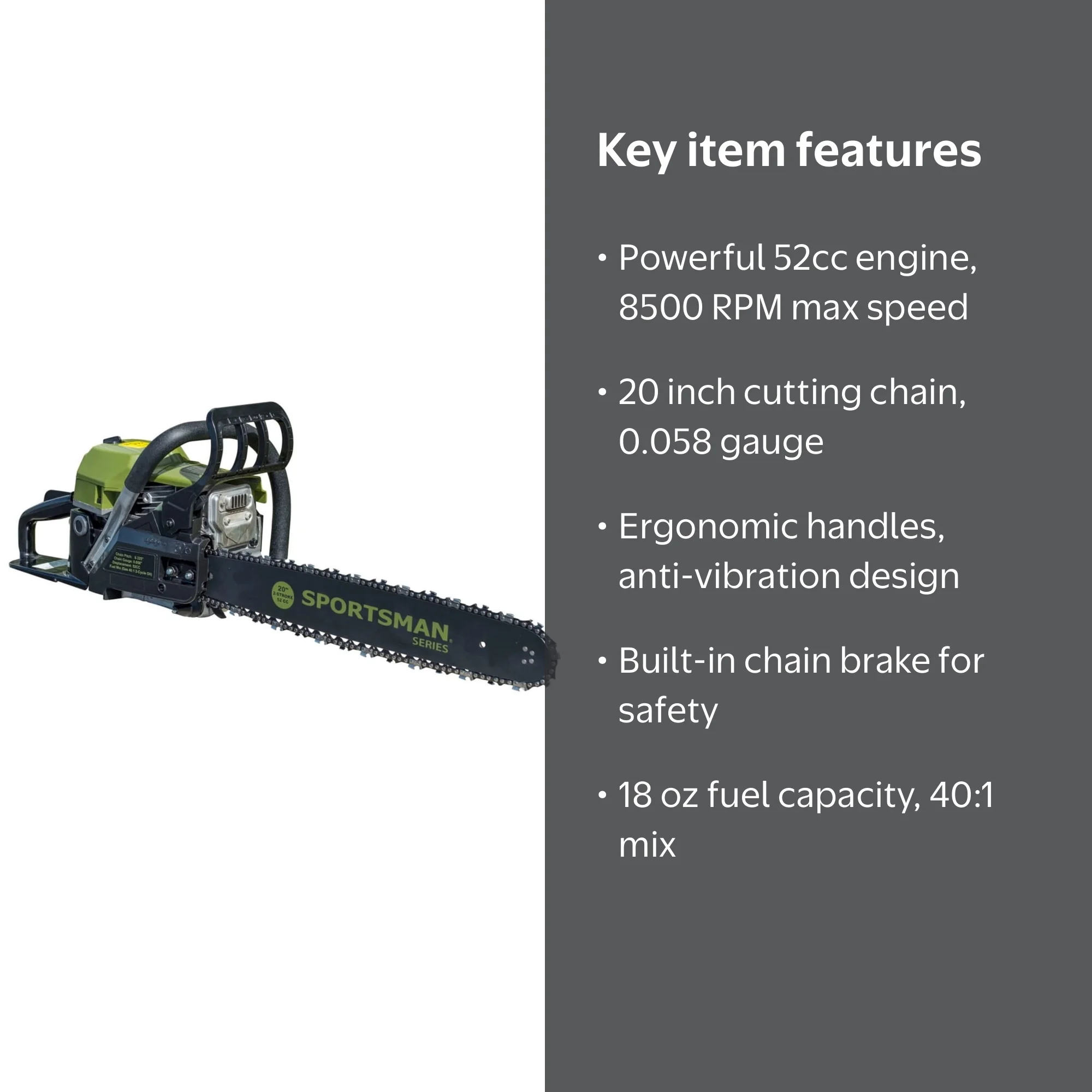 Sportsman Series 20 in. 52 CC Gas 2-Stroke Rear Handle Chainsaw