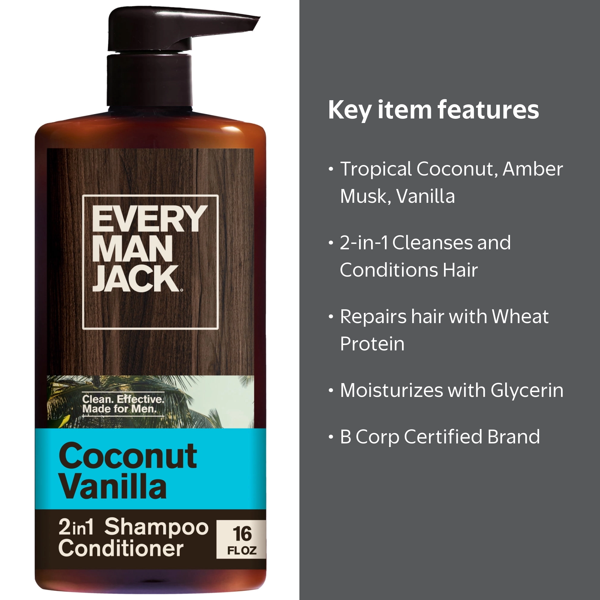 Every Man Jack Coconut Vanilla Daily 2-in-1 Shampoo and