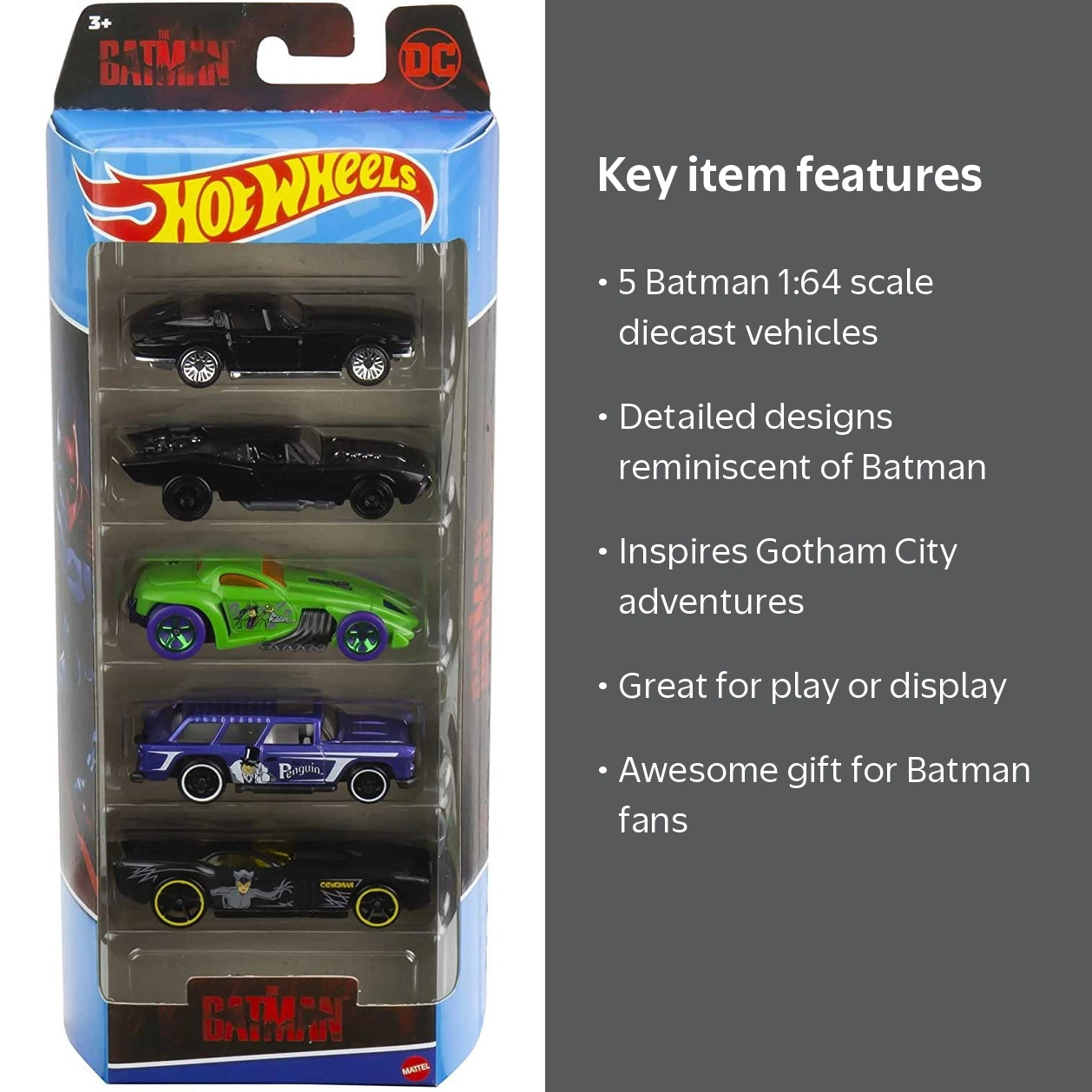 Hot Wheels Batman 5-Pack: DC Batman Mobile, 5 Themed Vehicles, 1