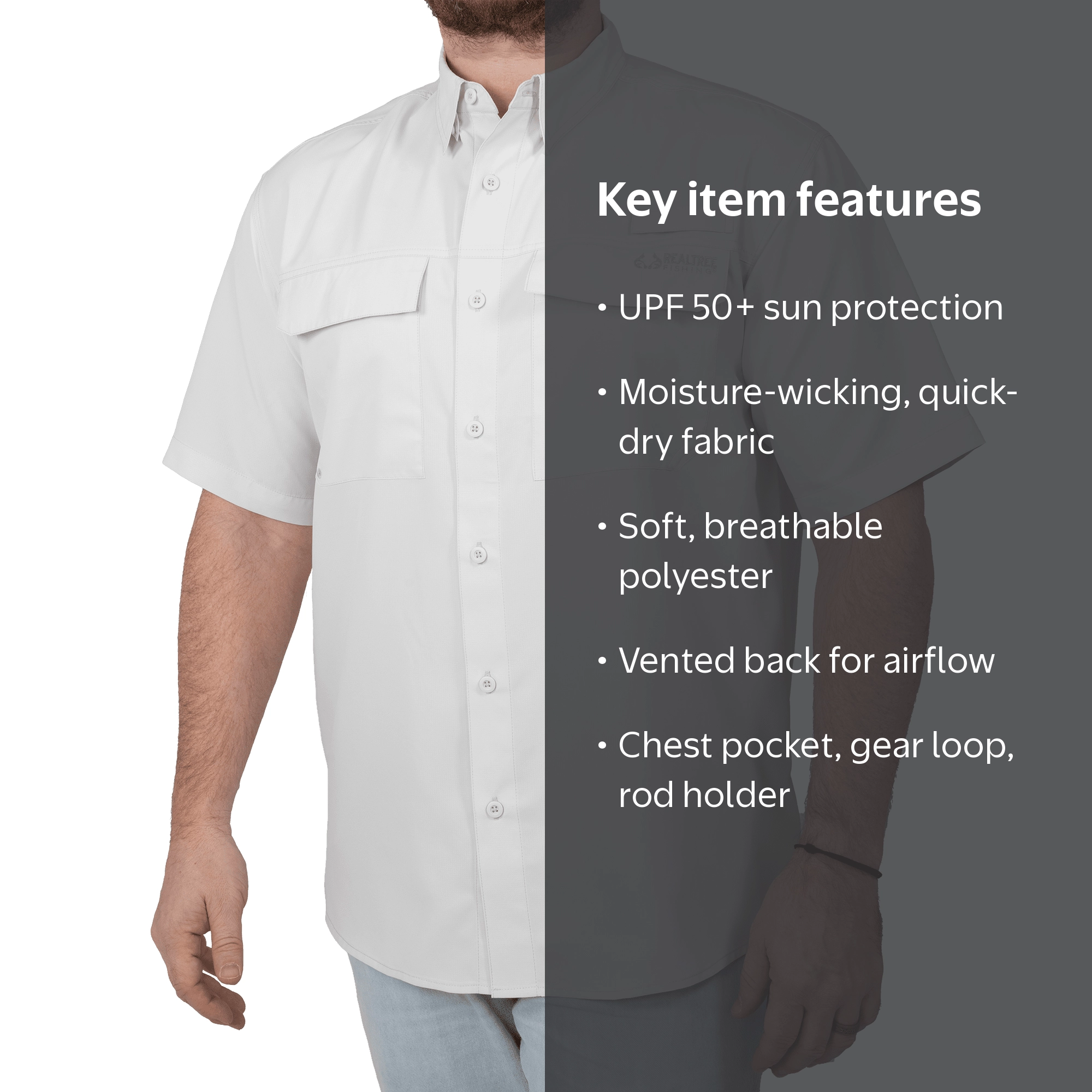Realtree Men's Short Sleeve Performance Fishing Guide Shirt Nimbus