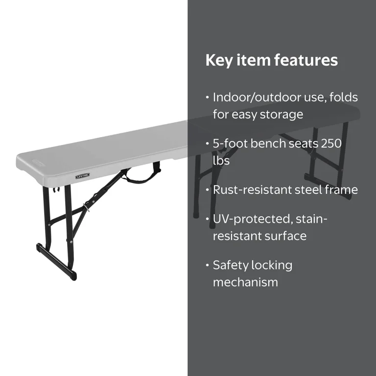 Lifetime, Steel-Framed Bench, 5', Fold-In-Half, Pearl - Walmart.com