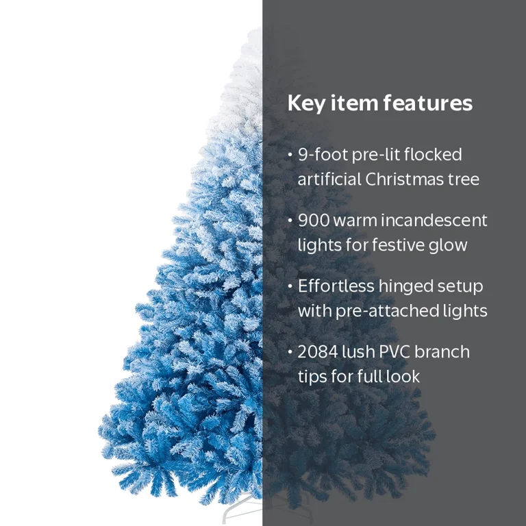 Alden Design 9Ft Pre-lit Flocked Artificial Christmas Tree with